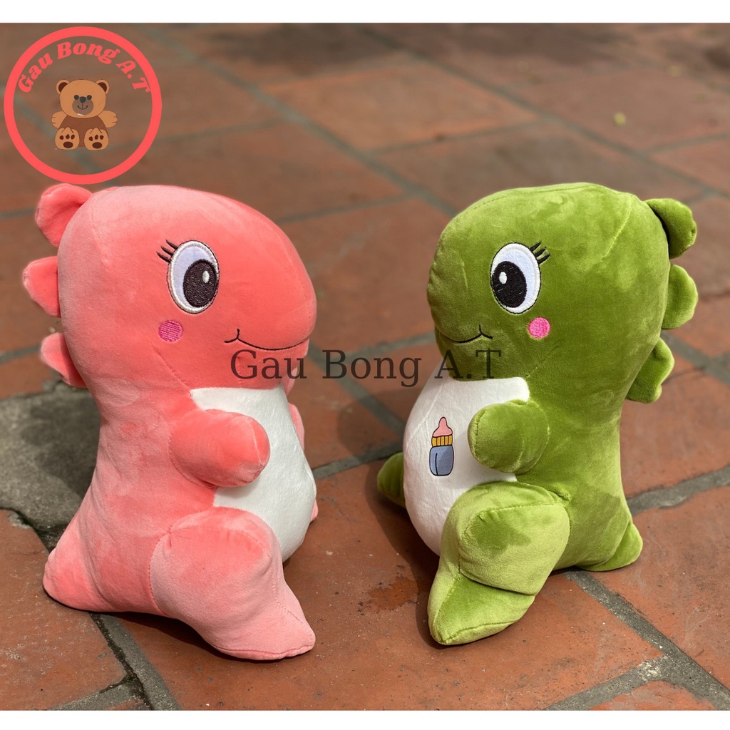 Gấu Bông Khủng Long Ngồi má hồng,ngực in hình siêu cute đáng yêu hai màu xanh - hồng size 30cm