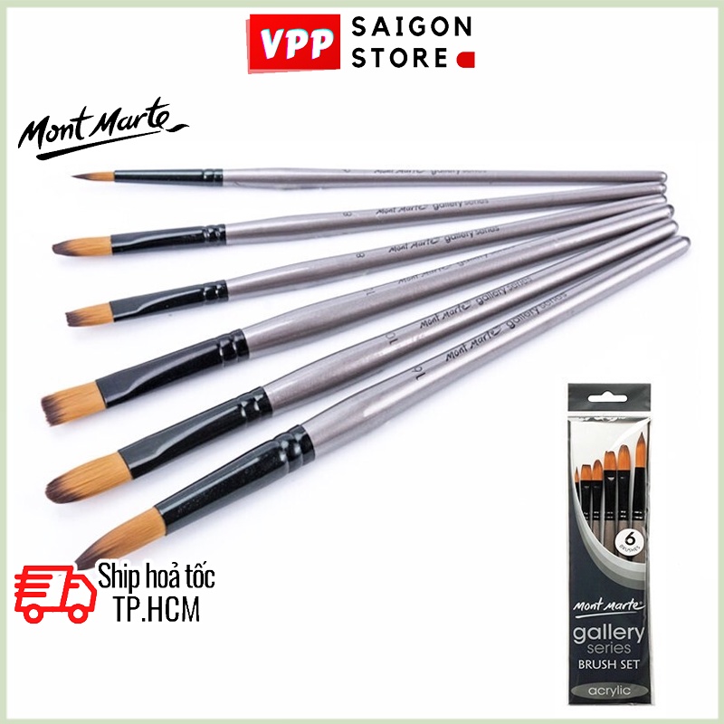 Bộ 6 Cọ Acrylic Mont Marte - Gallery Series Brush Set Acrylic 6pce - BMHS0017