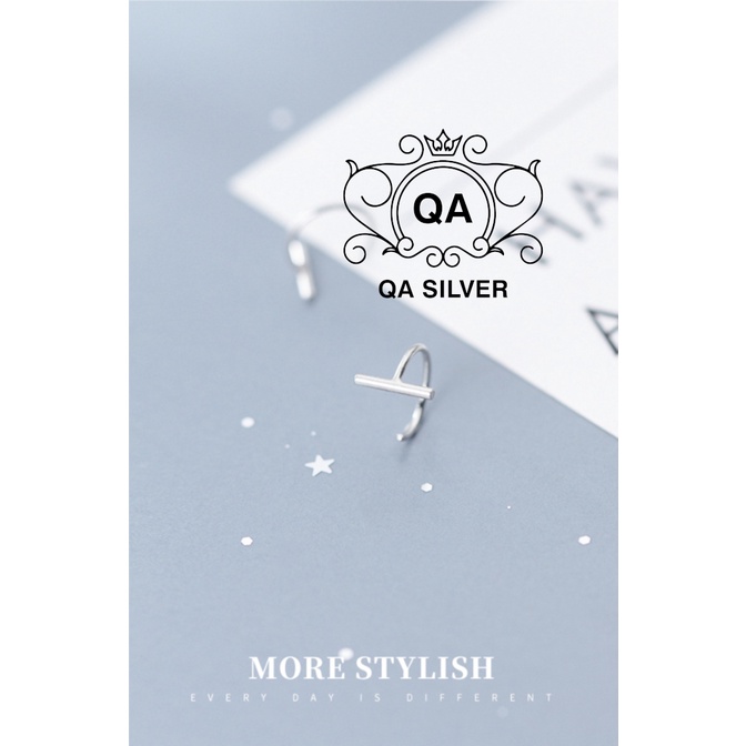 Khuyên tai bạc 925 móc chữ C thanh ngang bông nam nữ kẹp vành S925 MINI-PULL Silver Earrings QA SILVER EA190903