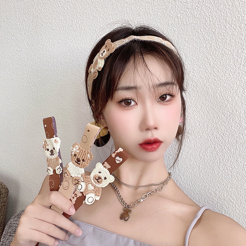 Flgo Băng Đô Handmade Mỏng In Họa Tiết Hoạt Hình Gấu Dễ Thương Thời Trang Cho Nữ