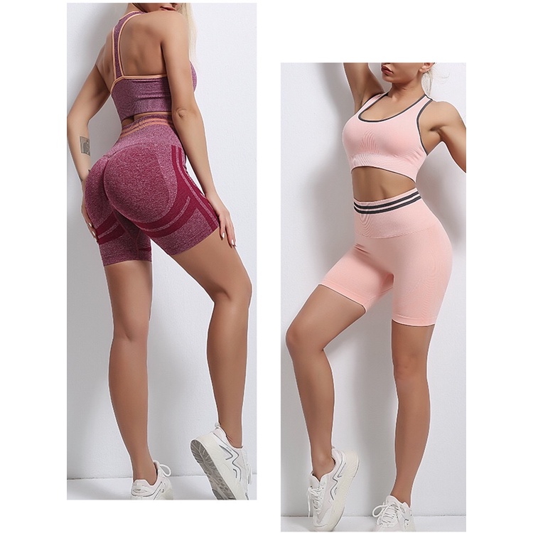 Bộ Đùi Tập GYM Thể Thao Dệt Kim Viền Quần Short Nhún Mông Set Tập Cadio, Chạy Bộ, Đẹp Xe, Erobic