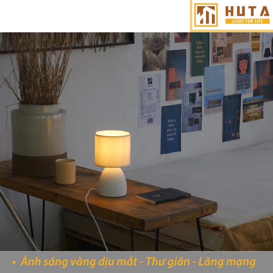Đèn Ngủ Để Bàn Gốm Sứ HUTA Light For Life S2 Decor Phòng Ngủ, Điều Chỉnh Độ Sáng, Ánh Sáng Vàng, Thân Gốm Đất Nung