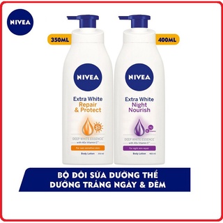 Bộ đôi sữa dưỡng thể trắng da ngày & đêm nivea combo 2 chai