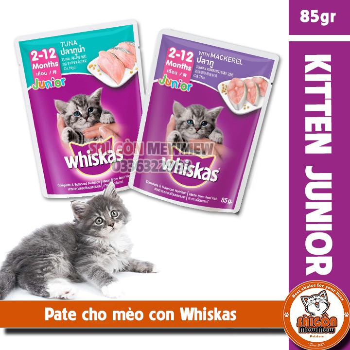 Pate cho mèo nhỏ Whiskas 85g (Giao Vị Ngẫu Nhiên Khi Ko còn lựa chọn)