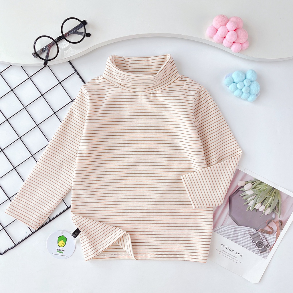 Áo Len Bé Trai, Bé Gái KIMCHIBABY Vải Thun Gân Cổ Cao 5P Kẻ Sọc, Áo Dài Tay Cho Bé Mặc Nhà Thu Đông KCAD2201