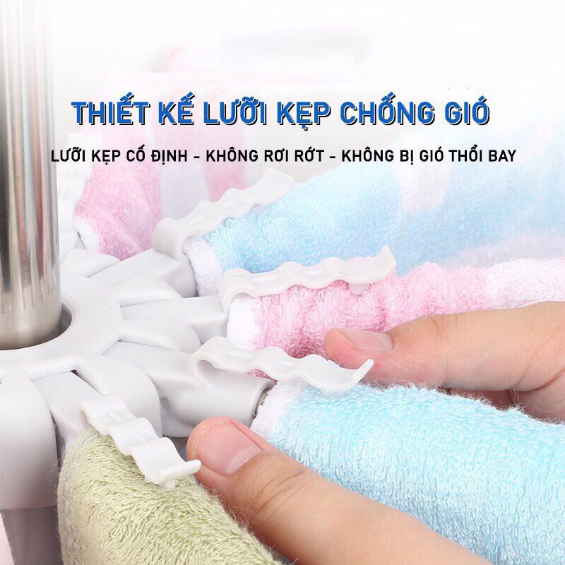 Cây sào phơi đồ inox thông minh gấp gọn đa năng 3 tầng 60 kẹp, treo đồ sơ sinh tiện dụng