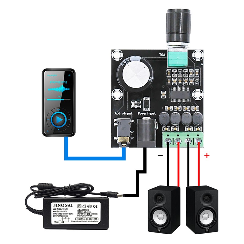XH-A230 2x15W Bảng mạch khuếch đại công suất HD kỹ thuật số Mô-đun khuếch đại âm thanh DC 8-24V