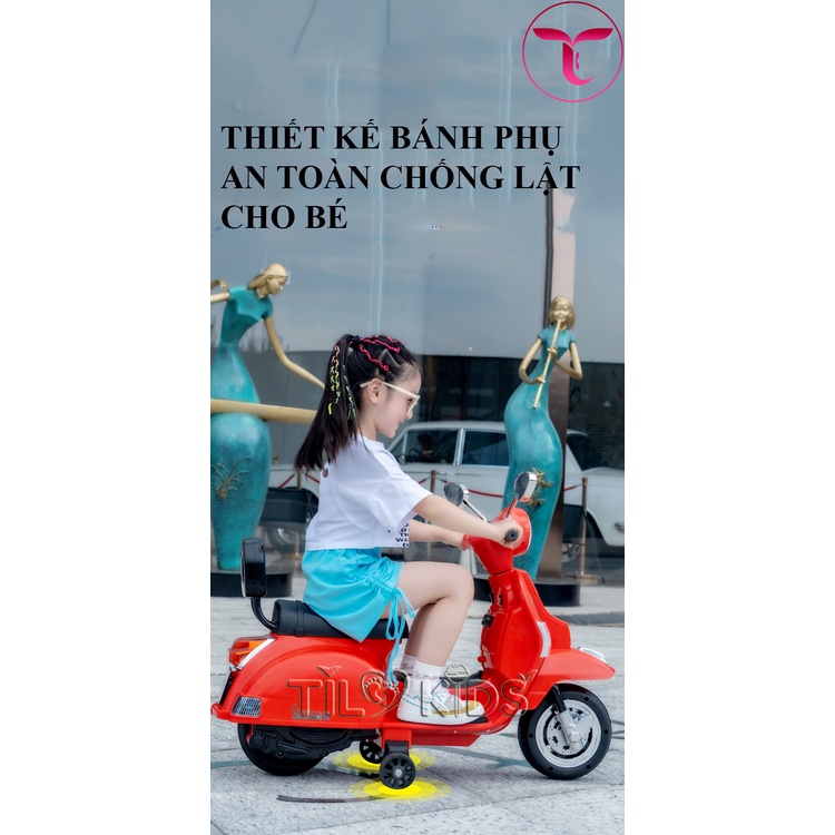Xe máy điện trẻ em, xe máy điện Vespa cho bé TILO KIDS TLK-6288 có đèn nhạc siêu dễ thương