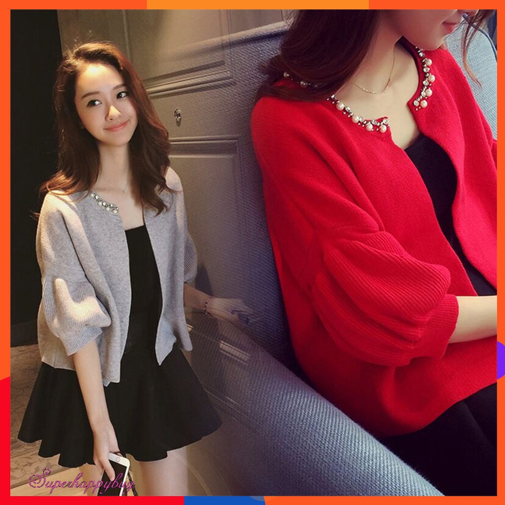 Áo khoác Cardigan tay phồng màu trơn thời trang cho nữ