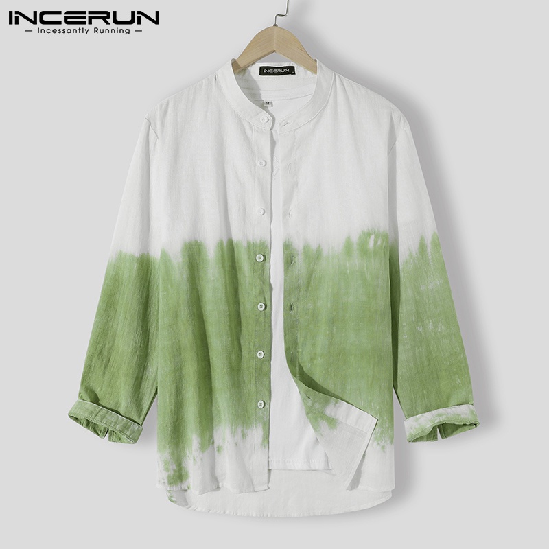 Áo sơ-mi INCERUN chất cotton tay dài có khuy thiết kế màu loang hợp thời trang cho nam | BigBuy360 - bigbuy360.vn