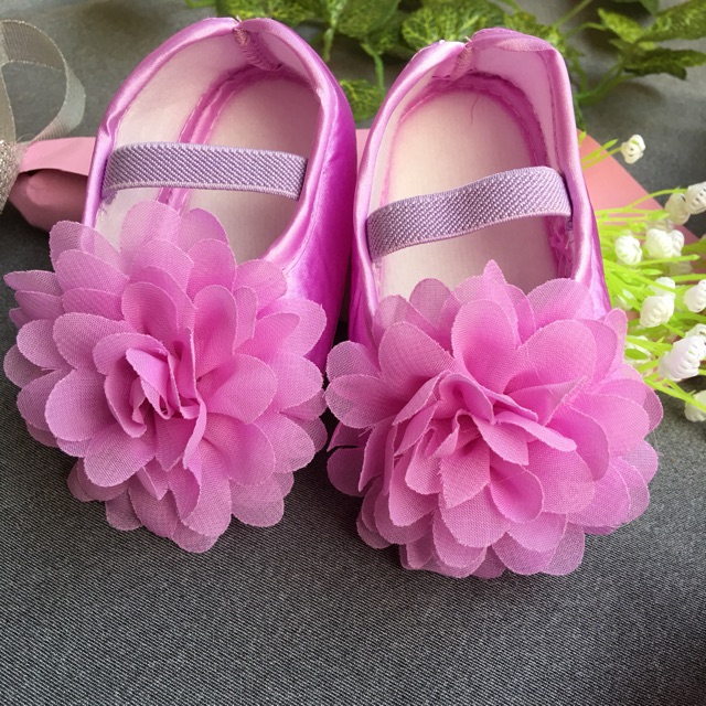 Giày tập đi đính bông hoa cho bé gái 3-12 tháng