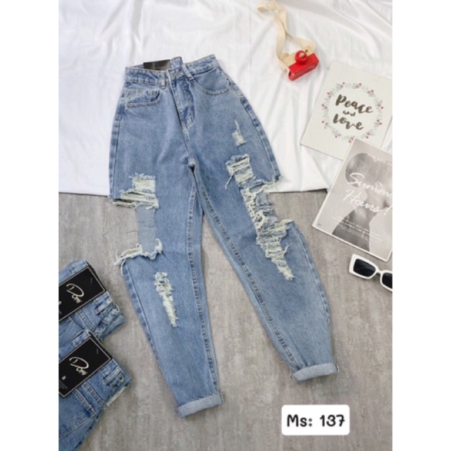 Quần baggy jean rách cá tính 137, kèm ảnh thật chụp sàn | BigBuy360 - bigbuy360.vn