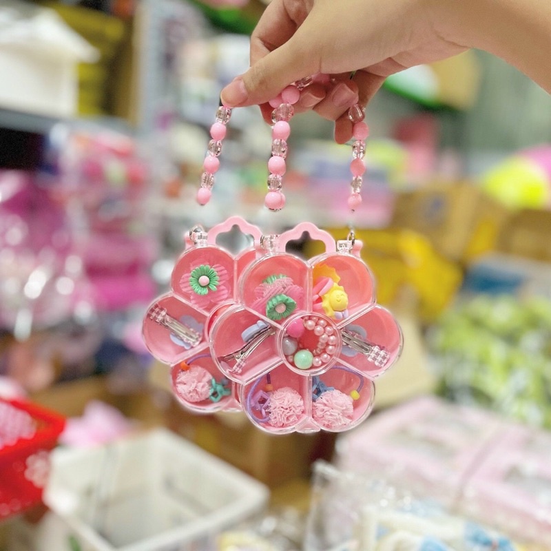 Set Phụ Kiện Cột Tóc, Kẹp Tóc, Trang Sức Hộp Sakura Xinh Xắn Cho Bé Gái