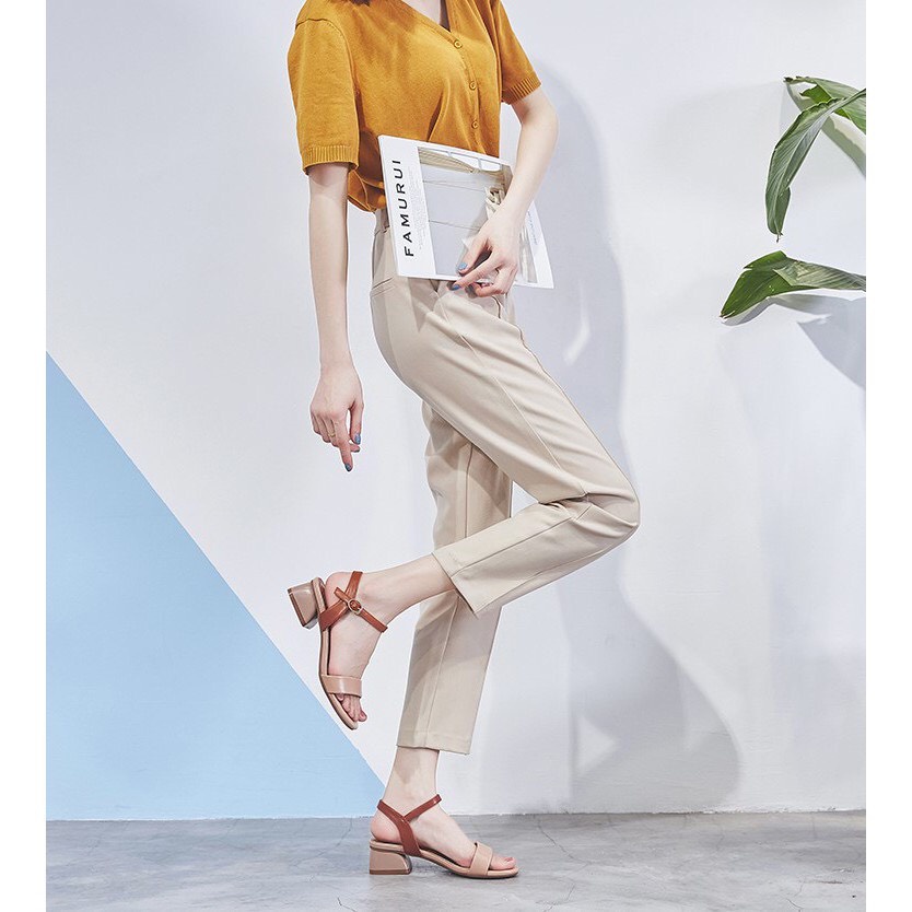 Giày sandal gót vuông 3p quai ngang Hàn Quốc