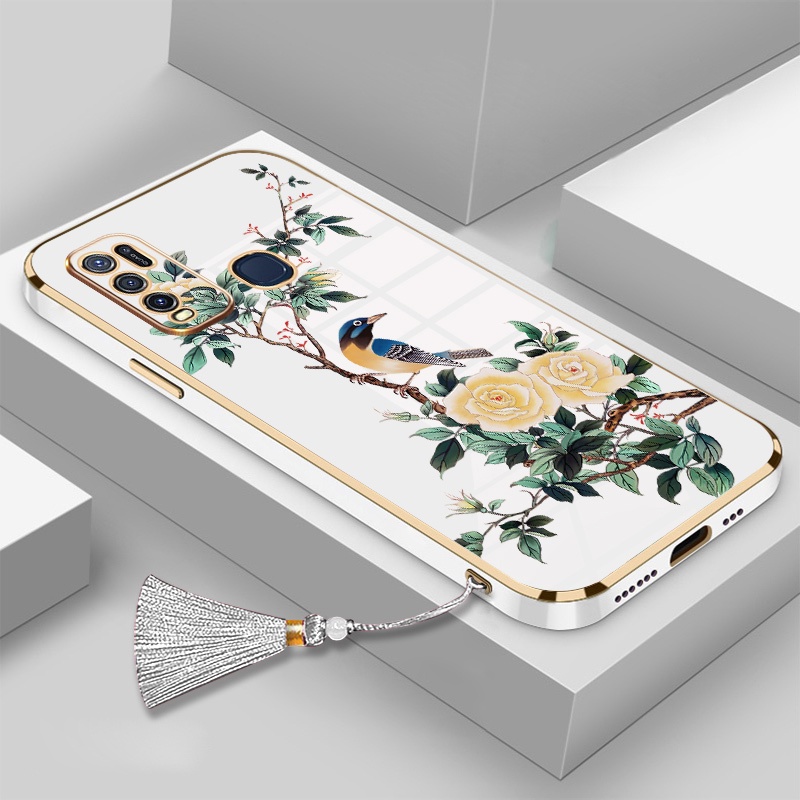 Ốp Điện Thoại Silicon Mềm Mạ Điện Họa Tiết Hoa Và Chim Có Dây Đeo Cho vivo y50 y30