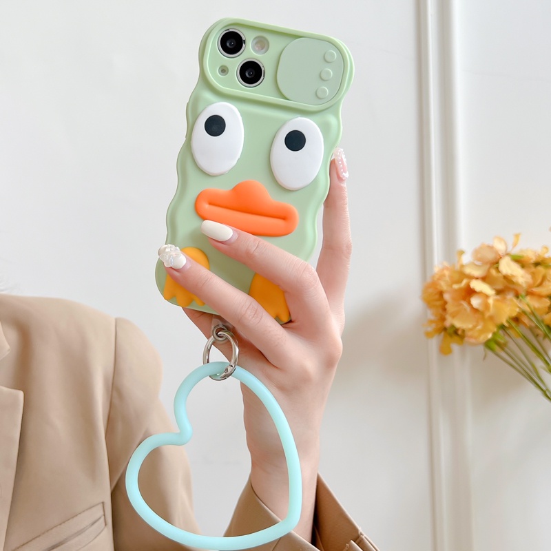 Ốp Điện Thoại Silicon Mềm Có Nắp Trượt In Hình Vịt Dễ Thương Cho iPhone 12 13 11 PRO MAX XR 11 12 PRO