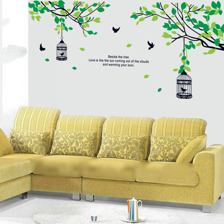 Decal Dán Tường - Giấy Dán Tường - Cây và lồng chim - FlowerdecalAY9045