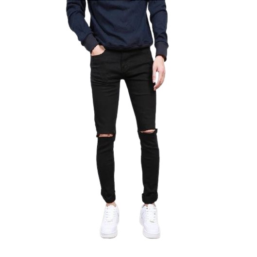 Quần Jeans Nam Rách Gối Đen Trơn