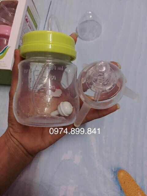 Bình sữa rảnh tay Baby nhựa PP không chưa sBPA tặng kèm cọ vệ sinh dây sữa( 180ml /260ml  và cho bé 3 tháng trở ra)