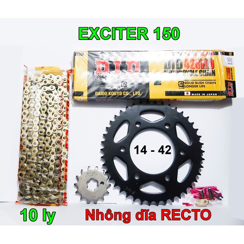 Nhông dĩa RECTO cho Exciter 135, 150 và sên DID 9ly, 10ly