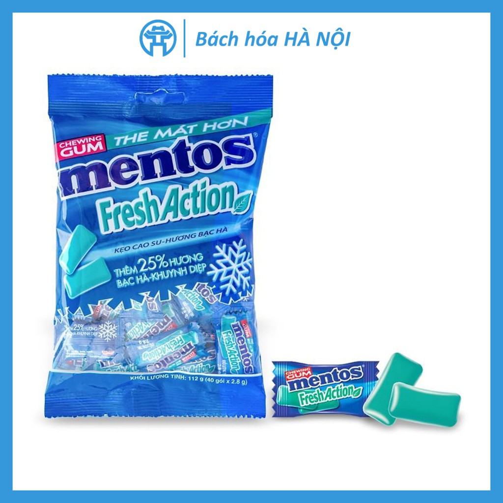 Kẹo Singum Bạc Hà Mentos Fresh Action Gói 40 Chiếc 112gr