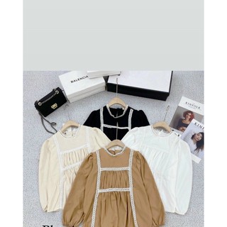 Áo sơ mi peplum cổ tròn xếp ly