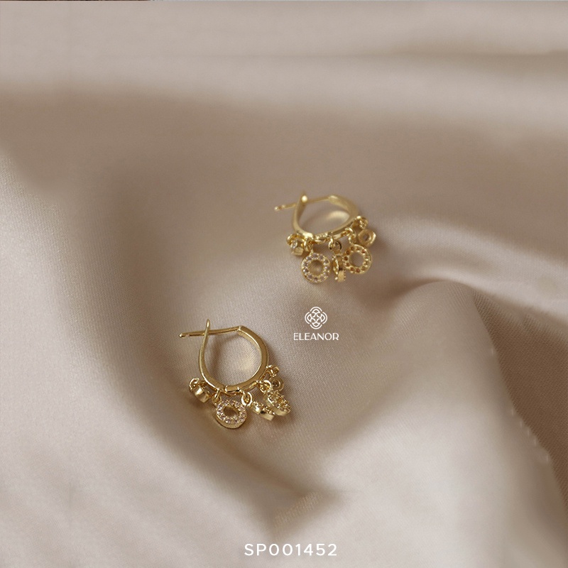 Bông tai nữ chuôi bạc 925 đính đá Eleanor Accessories dáng dài thả khuyên tròn phụ kiện trang sức 3863