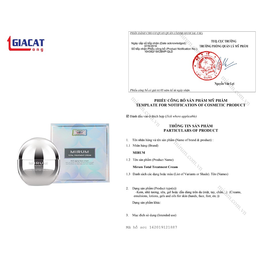 Kem Mirurm nâng cơ và chống lão hóa 55g