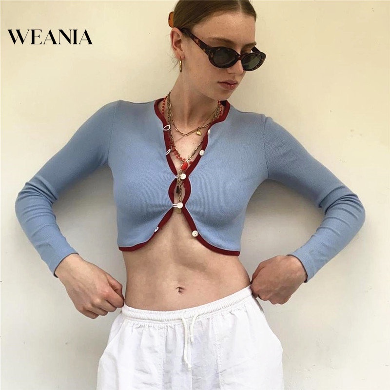 Áo Thun Tay Dài Dáng Ôm Cổ Chữ V Cài Khuy Kiểu Đường Phố