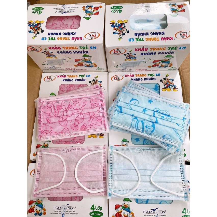 (Made in Vietnam) Khẩu trang trẻ em 4 lớp kháng khuẩn cao cấp Famapro (Cty Nam Anh) (Cho Bé từ 4 tuổi trở lên)