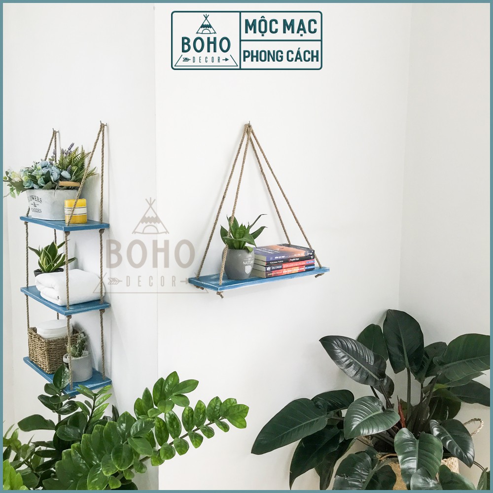 [Hàng Xuất Khẩu] Kệ Treo Tường BOHO DECOR, Kệ Trang Trí Nhà Cửa Phong Cách Giả Cổ Độc Đáo, Gỗ Tự Nhiên 45 x 15 cm, Xanh