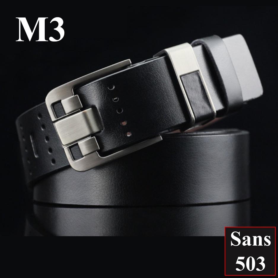 Thắt lưng nam khóa kim gài Sans503 đơn giản classic dây nịt da mềm cổ điển vuông cao cấp đẹp thời trang công sở BH 1 năm