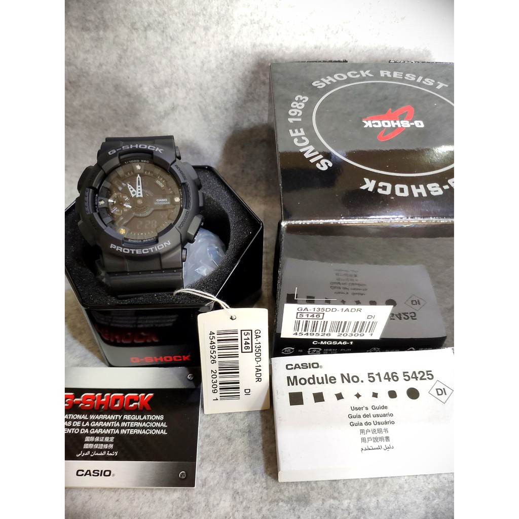 Đồng hồ nam Casio G Shock GA-135DD-1ADF Dây Nhựa Màu Đen - Mặt Đính Đá Kim Cương