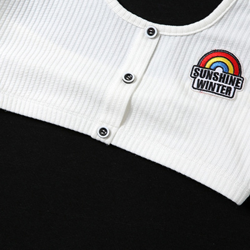 Áo Croptop Dệt Kim Hai Dây Cổ Chữ U Khoét Sâu Hở Lưng Thêu Chữ Màu Cầu Vồng Phong Cách Harajuku Quyến Rũ Cho Nữ