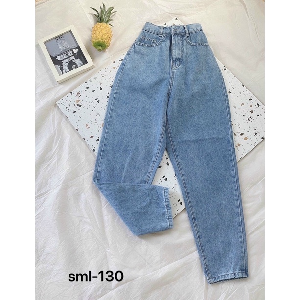 Quần Baggy Jean Nữ Trơn Lưng Cao, Quần Bò Lưng Cao Form Đi Học Đi Làm Dễ Phối Đồ Ms130