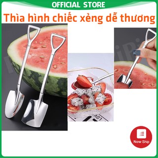 Thìa inox uống cafe cán dài nhỏ ăn sữa chua đẹp dễ thương hình chiếc xẻng