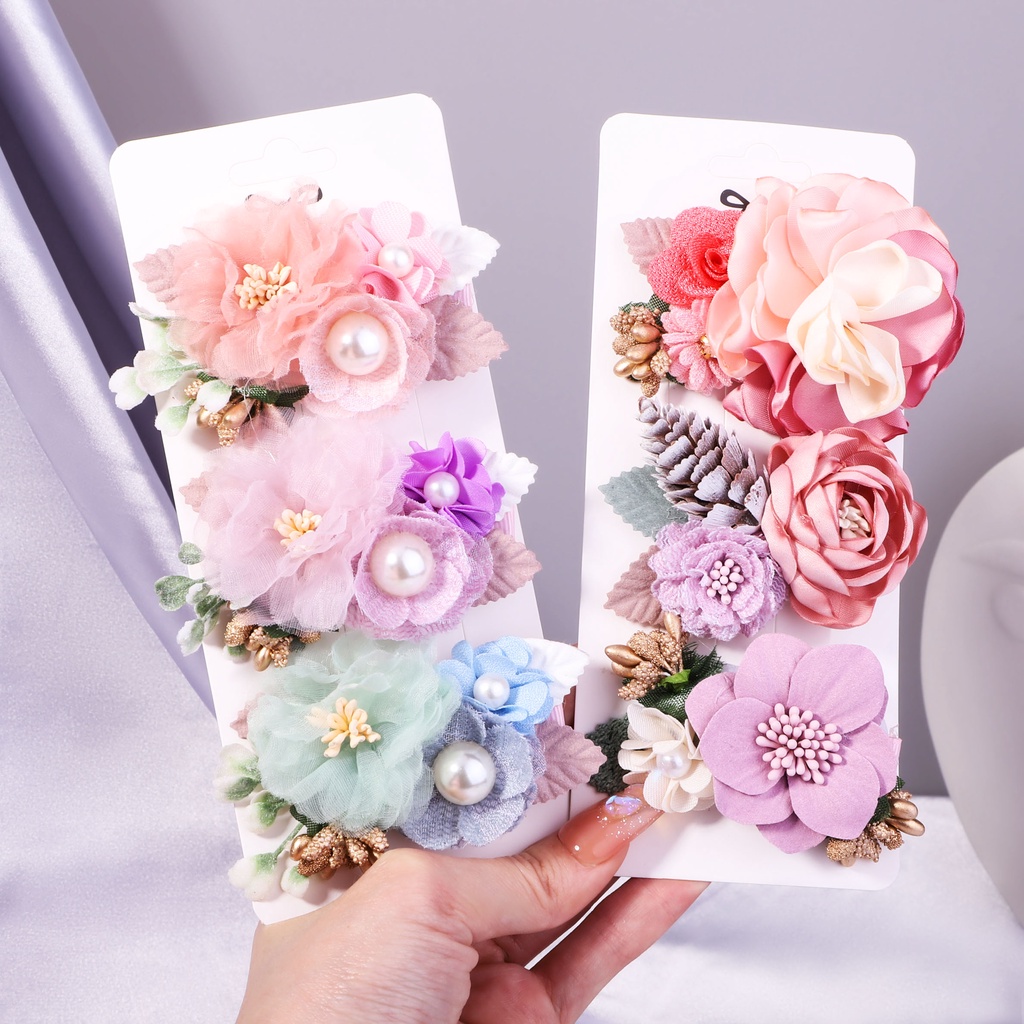 Set 3 Kẹp tóc KIDSBOWS đính hoa đáng yêu sáng tạo cho bé gái