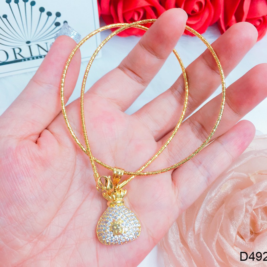Kiềng cổ nữ dẻo dạng nhuyễn mặt túi tài lộc đính đá thiết kế cao cấp Orin D4927