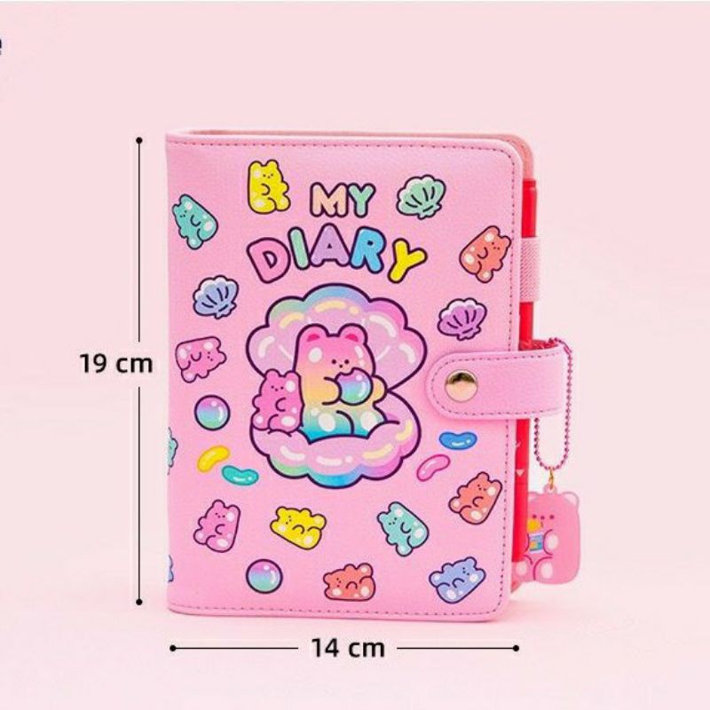 Sổ còng a6 da PU chất lượng cao Bentoy Milkjoy gấu jelly bean gummy bear mermaid shell hồng pastel