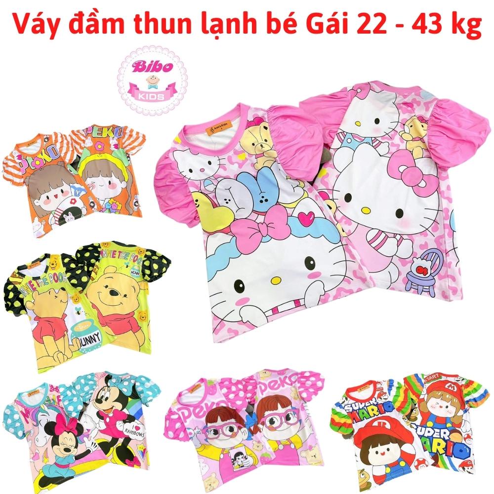 [22-44kg] Đầm thun lạnh in hoạt hình 3D siêu yêu cho bé gái, váy đầm công chúa dễ thương phối bèo xinh xắn