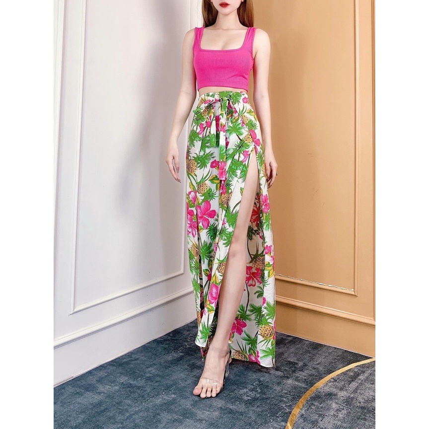 Set Đồ Nữ Đi Biển, Sét Bộ Bộ Áo Croptop Kèm Chân Váy Xẻ Tà Nhiều Màu Xinh Xắn Thời Trang Nữ Xm Minh Phúc