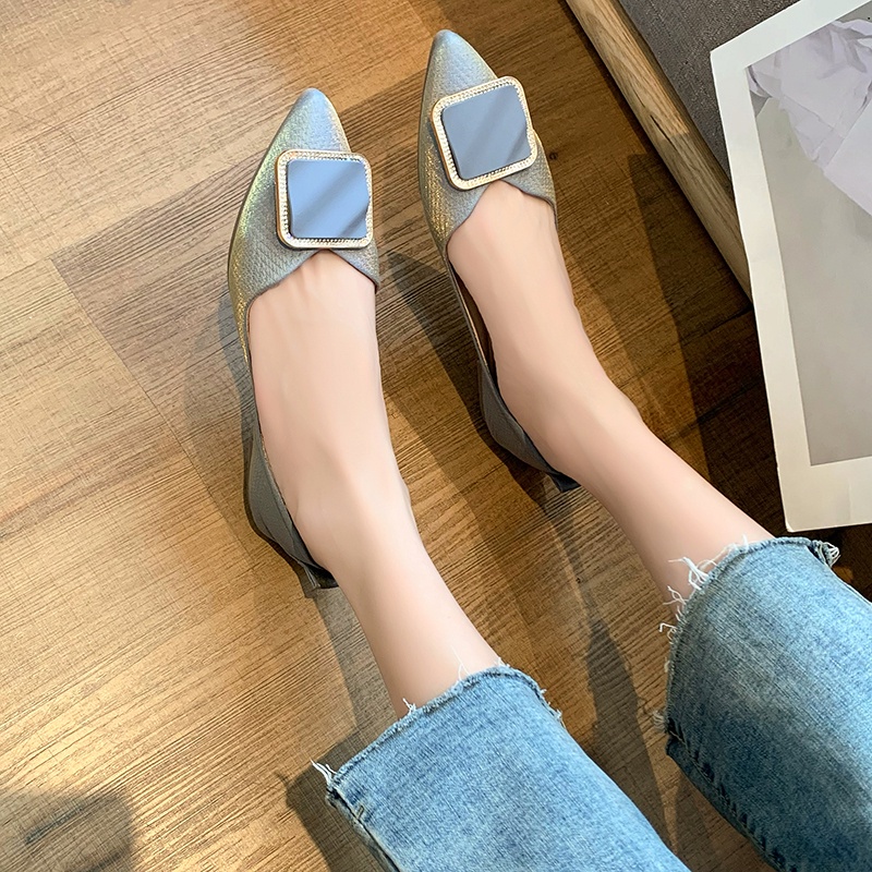 Giày búp bê mũi nhọn màu sắc đơn giản phong cách Hàn Quốc cho nữ