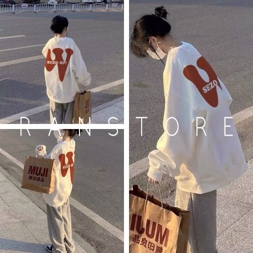 Áo nỉ sweater họa tiết chữ W SERO / Áo thun nam nữ cổ tròn tay dài màu trắng mặc đôi mặc nhóm_ranstore