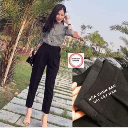 Quần Baggy Chun Sau Vải Sạn Cát Hàn Dáng Lỡ ྇