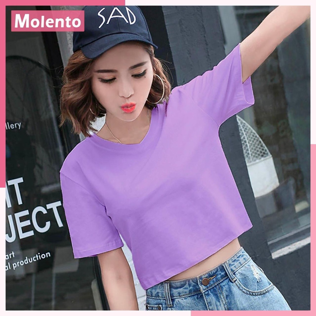 Áo Croptop Nữ Cổ Tim Tay Ngắn Molento Thun Cotton Co Giãn 4 Chiều Form Rộng Nhiều Màu Sắc - M57