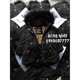 Áo parka bé gái đen lót đốm next