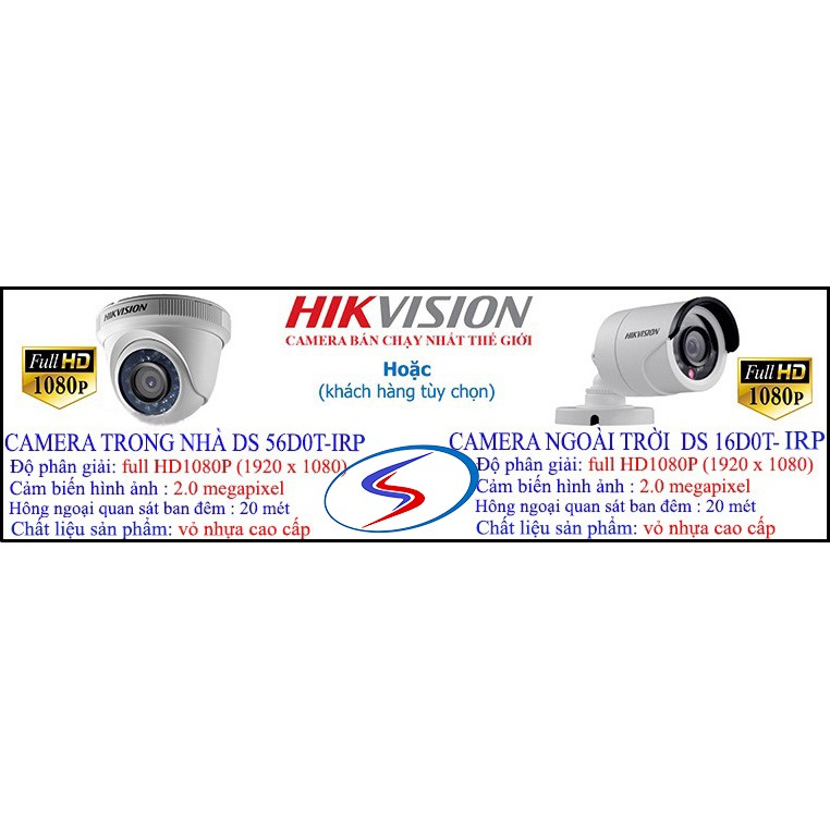 Trọn bộ camera hikvision 2 mắt CHẤT LƯỢNG FULL HD 1080P