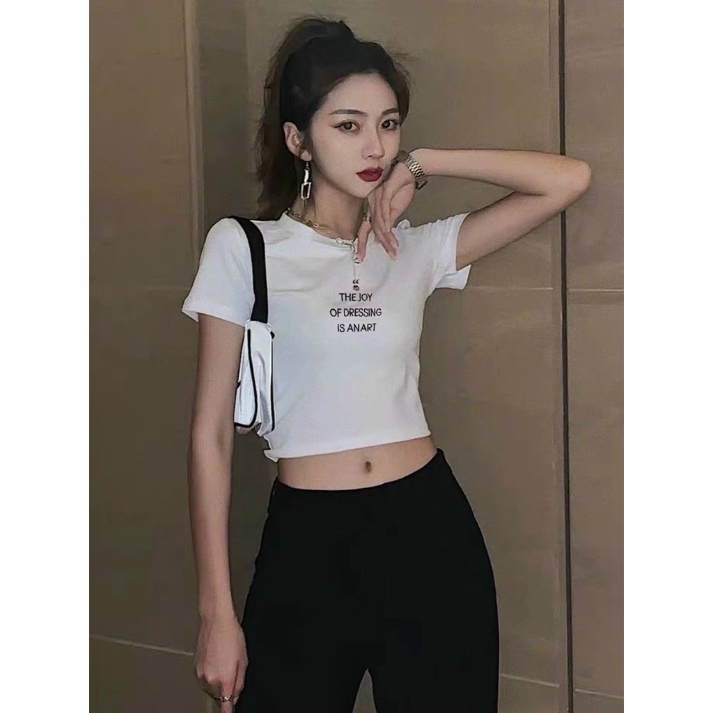 áo phông nữ_Croptop trơn, cổ tim, Croptop chữ, chính hiệu Quảng Châu, từ Shop An Nhiên_Chợ Ninh Hiệp_Gia Lâm_Hà Nội