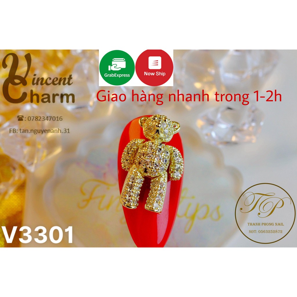 Đá đính móng gấu Moschino/teddy - Charm nail - Xoay được không vướng víu - cham cao cấp- giá rẻ