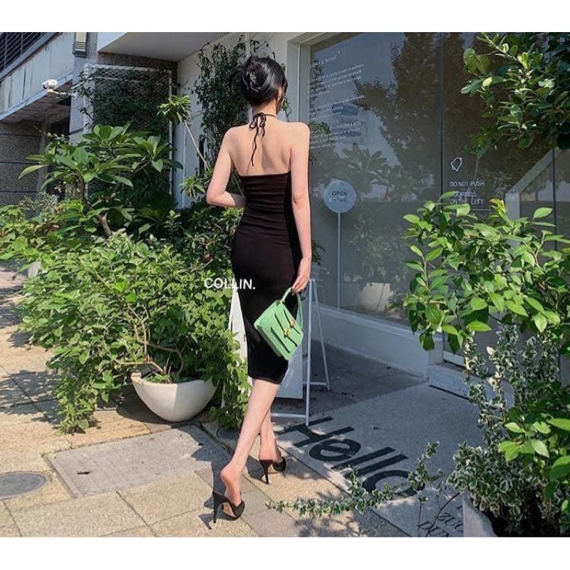 Đầm body dài cổ yếm hở lưng gợi cảm